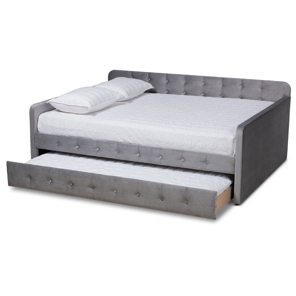 Baxton Studio Baxton Studio Modern Velvet Daybed with Trundle - Stylish, Space-Saving Sleep Solution for Any Room Full CF9183-Grey-Daybed-F/T