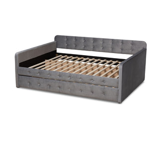 Baxton Studio Baxton Studio Modern Velvet Daybed with Trundle - Stylish, Space-Saving Sleep Solution for Any Room Full CF9183-Grey-Daybed-F/T