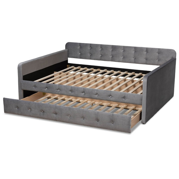 Baxton Studio Baxton Studio Modern Velvet Daybed with Trundle - Stylish, Space-Saving Sleep Solution for Any Room Full CF9183-Grey-Daybed-F/T