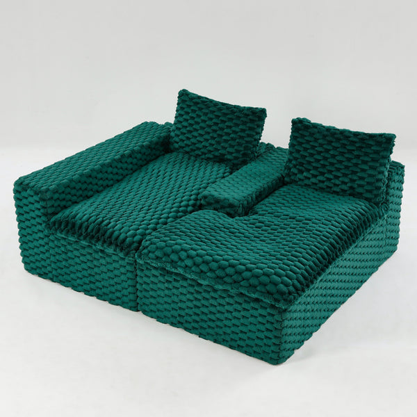 English Elm Green Turtle Velvet Sofa: Convertible Twin-Seat L-Shaped Chaise For Cozy Living Rooms & Small Spaces W3371S00041