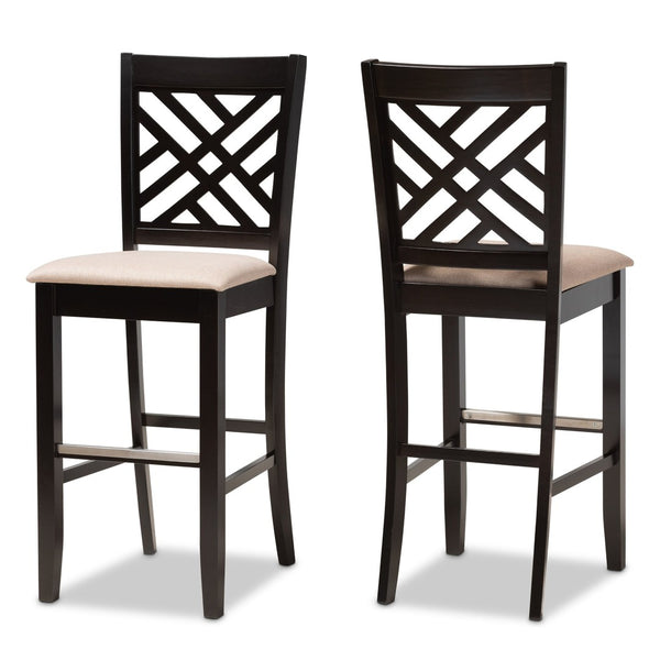 Baxton Studio Baxton Studio Jason Modern Bar Stool Set - Sand Upholstered, Espresso Wood, Stylish Comfort for Any Space RH317B-Sand/Dark Brown-BS