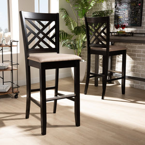 Baxton Studio Baxton Studio Jason Modern Bar Stool Set - Sand Upholstered, Espresso Wood, Stylish Comfort for Any Space RH317B-Sand/Dark Brown-BS