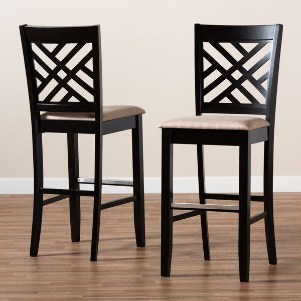 Baxton Studio Baxton Studio Jason Modern Bar Stool Set - Sand Upholstered, Espresso Wood, Stylish Comfort for Any Space RH317B-Sand/Dark Brown-BS