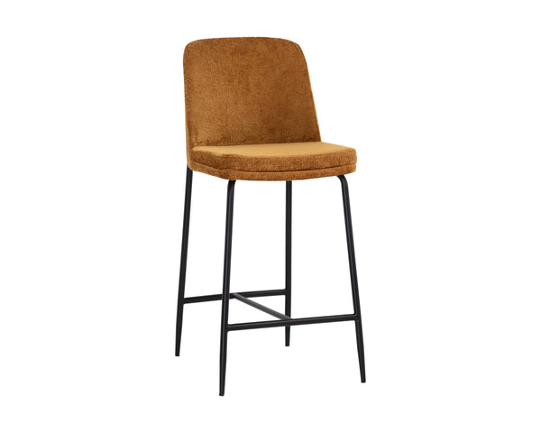 Sunpan Zeke Upholstered Counter Stool Marigold Fabric Antique Brass Base Kitchen Island Seating 108518