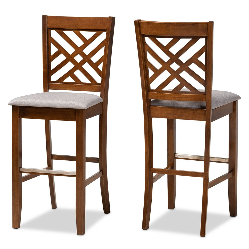 Baxton Studio Baxton Studio Modern Bar Stool Set - 2-Piece Grey Upholstered & Walnut Brown Wood for Style & Comfort RH317B-Grey/Walnut-BS