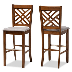 Baxton Studio Baxton Studio Modern Bar Stool Set - 2-Piece Grey Upholstered & Walnut Brown Wood for Style & Comfort RH317B-Grey/Walnut-BS