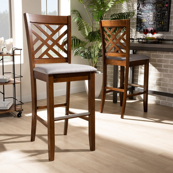 Baxton Studio Baxton Studio Modern Bar Stool Set - 2-Piece Grey Upholstered & Walnut Brown Wood for Style & Comfort RH317B-Grey/Walnut-BS