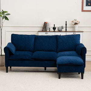 English Elm Convertible Convertible sofa with storage footstools, compact U-shaped 2-seater for small spaces, durable fabric comfort Blue W2012P252427