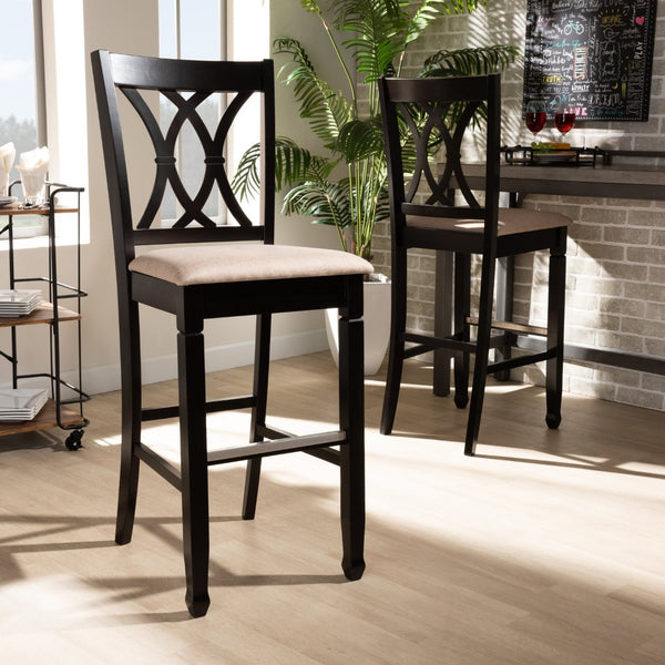 Baxton Studio Baxton Studio Calista Modern Bar Stool Set - Sand Upholstery & Espresso Wood Frame, 2 Pieces RH316B-Sand/Dark Brown-BS