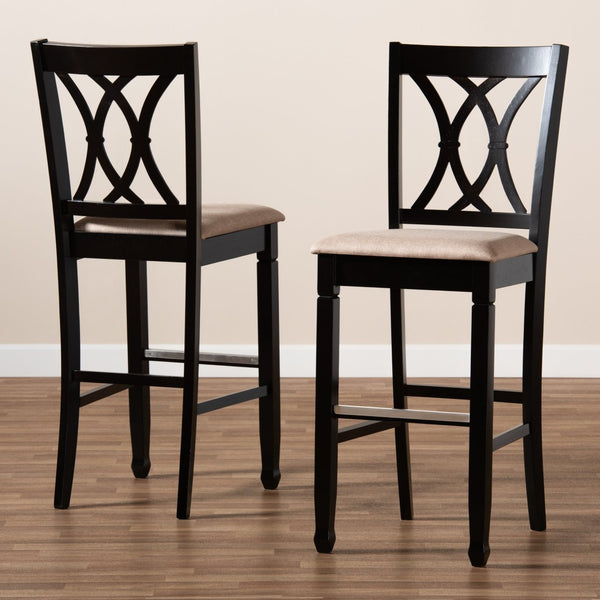 Baxton Studio Baxton Studio Calista Modern Bar Stool Set - Sand Upholstery & Espresso Wood Frame, 2 Pieces RH316B-Sand/Dark Brown-BS