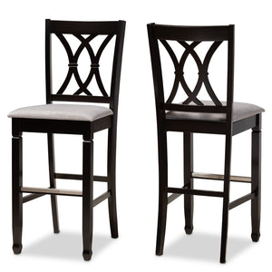 Baxton Studio Baxton Studio Calista 2-Piece Bar Stool Set - Modern Grey Upholstered with Espresso Wood Frame Design RH316B-Grey/Dark Brown-BS