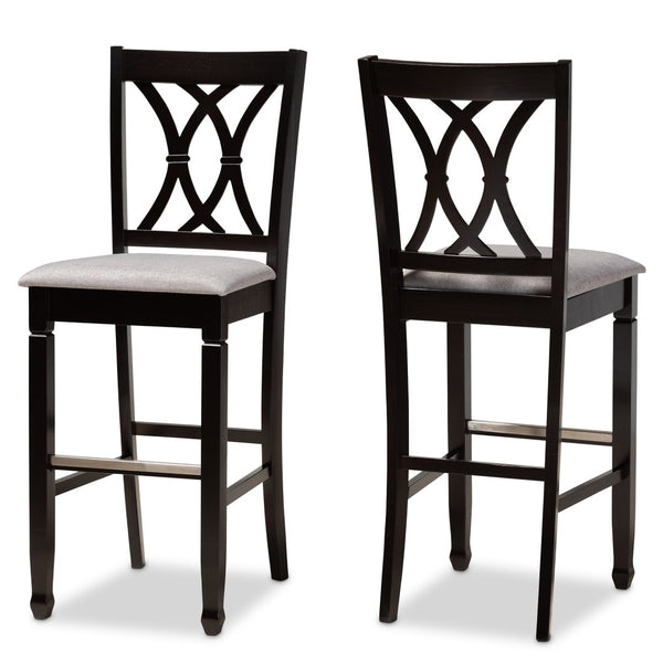 Baxton Studio Baxton Studio Calista 2-Piece Bar Stool Set - Modern Grey Upholstered with Espresso Wood Frame Design RH316B-Grey/Dark Brown-BS