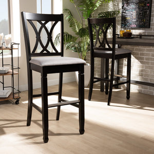 Baxton Studio Baxton Studio Calista 2-Piece Bar Stool Set - Modern Grey Upholstered with Espresso Wood Frame Design RH316B-Grey/Dark Brown-BS