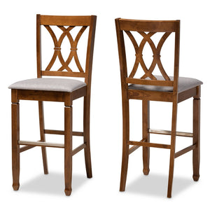 Baxton Studio Baxton Studio Calista Stylish Grey Upholstered Bar Stool Set with Walnut Frame for Modern Spaces RH316B-Grey/Walnut-BS