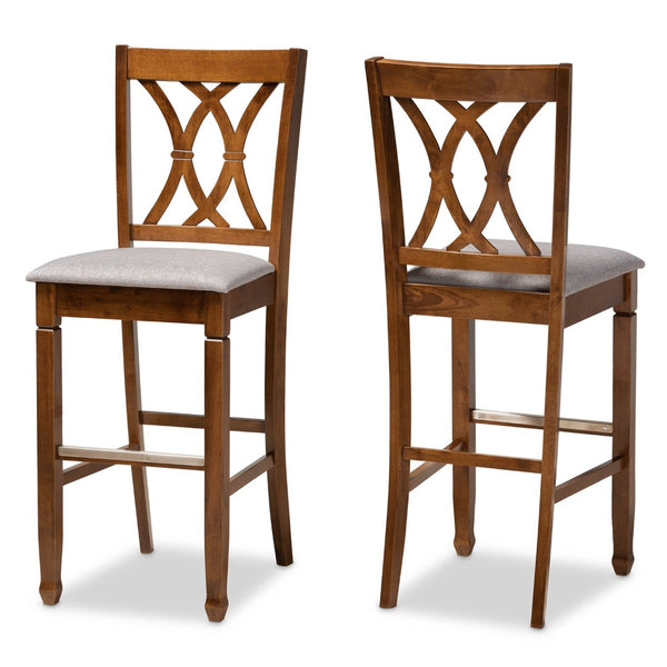 Baxton Studio Baxton Studio Calista Stylish Grey Upholstered Bar Stool Set with Walnut Frame for Modern Spaces RH316B-Grey/Walnut-BS
