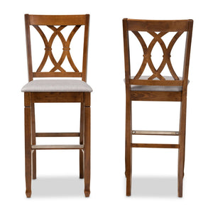 Baxton Studio Baxton Studio Calista Stylish Grey Upholstered Bar Stool Set with Walnut Frame for Modern Spaces RH316B-Grey/Walnut-BS