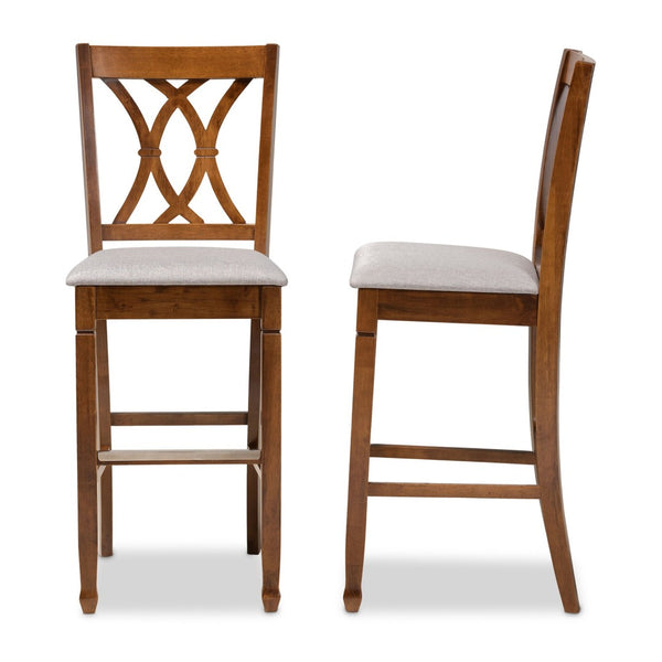 Baxton Studio Baxton Studio Calista Stylish Grey Upholstered Bar Stool Set with Walnut Frame for Modern Spaces RH316B-Grey/Walnut-BS