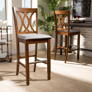 Baxton Studio Baxton Studio Calista Stylish Grey Upholstered Bar Stool Set with Walnut Frame for Modern Spaces RH316B-Grey/Walnut-BS