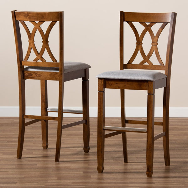 Baxton Studio Baxton Studio Calista Stylish Grey Upholstered Bar Stool Set with Walnut Frame for Modern Spaces RH316B-Grey/Walnut-BS