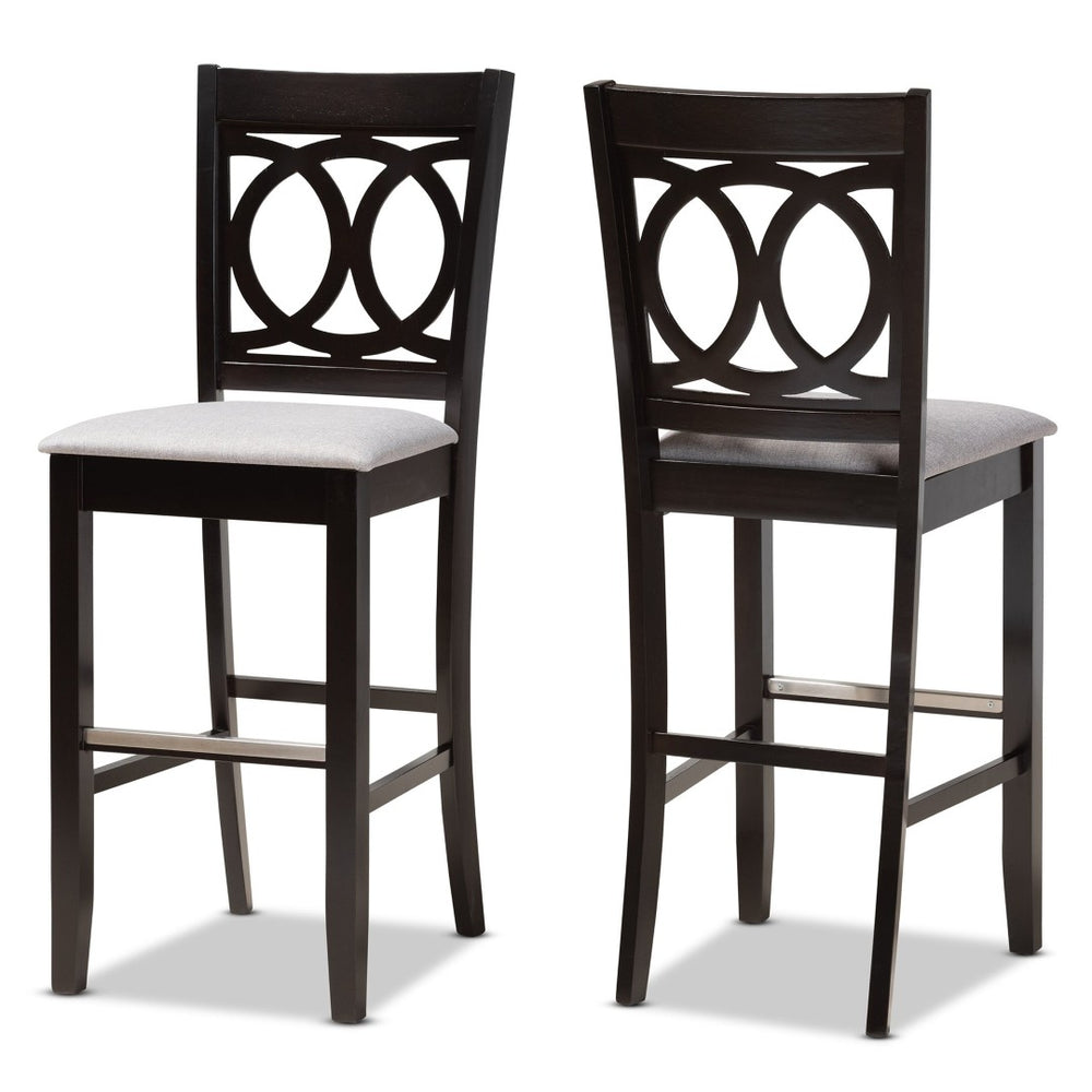 Baxton Studio Baxton Studio Carson 2-Piece Bar Stool Set - Modern Grey Fabric with Espresso Wood Frame, Stylish Comfort RH315B-Grey/Dark Brown-BS