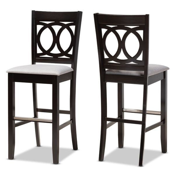 Baxton Studio Baxton Studio Carson 2-Piece Bar Stool Set - Modern Grey Fabric with Espresso Wood Frame, Stylish Comfort RH315B-Grey/Dark Brown-BS