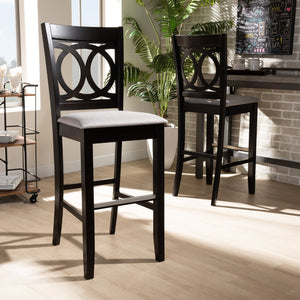 Baxton Studio Baxton Studio Carson 2-Piece Bar Stool Set - Modern Grey Fabric with Espresso Wood Frame, Stylish Comfort RH315B-Grey/Dark Brown-BS
