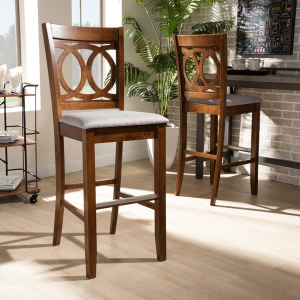 Baxton Studio Baxton Studio Carson Bar Stool Set - Modern Grey Fabric & Walnut Wood for Stylish Comfort & Durability RH315B-Grey/Walnut-BS