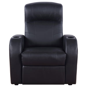 English Elm Franky Black 7-Piece Seater Home Theater Set - Top-Grain Leather Recliners, Cup Holders, Storage B062S01155