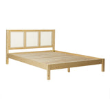 Solid Wood Rattan Paneled Platform Queen Bed