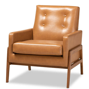 Baxton Studio Baxton Studio Perris Mid-Century Lounge Chair: Tan Faux Leather, Walnut Finish, Stylish Comfort BBT8042-Tan/Walnut-CC