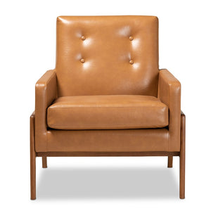 Baxton Studio Baxton Studio Perris Mid-Century Lounge Chair: Tan Faux Leather, Walnut Finish, Stylish Comfort BBT8042-Tan/Walnut-CC
