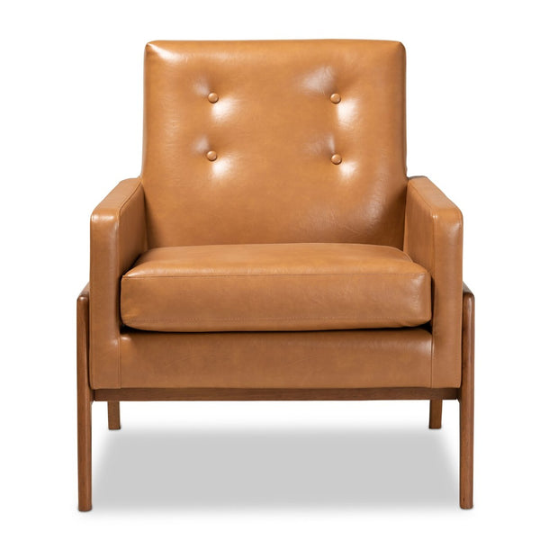 Baxton Studio Baxton Studio Perris Mid-Century Lounge Chair: Tan Faux Leather, Walnut Finish, Stylish Comfort BBT8042-Tan/Walnut-CC