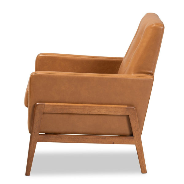 Baxton Studio Baxton Studio Perris Mid-Century Lounge Chair: Tan Faux Leather, Walnut Finish, Stylish Comfort BBT8042-Tan/Walnut-CC