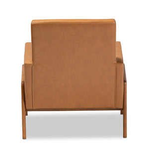 Baxton Studio Baxton Studio Perris Mid-Century Lounge Chair: Tan Faux Leather, Walnut Finish, Stylish Comfort BBT8042-Tan/Walnut-CC