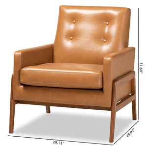Baxton Studio Baxton Studio Perris Mid-Century Lounge Chair: Tan Faux Leather, Walnut Finish, Stylish Comfort BBT8042-Tan/Walnut-CC