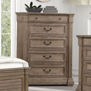 English Elm Weathered Gray Chest 39"W x 52"H Transitional Solid & Engineered Wood, French-Front Dovetail Drawers, Metal Glides and Handles B2741P373195