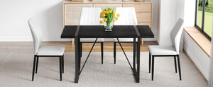 English Elm Black Faux Wood Grain Rectangular Dining Set with Shell Pattern Upholstered Chairs White+Black W1151S04366