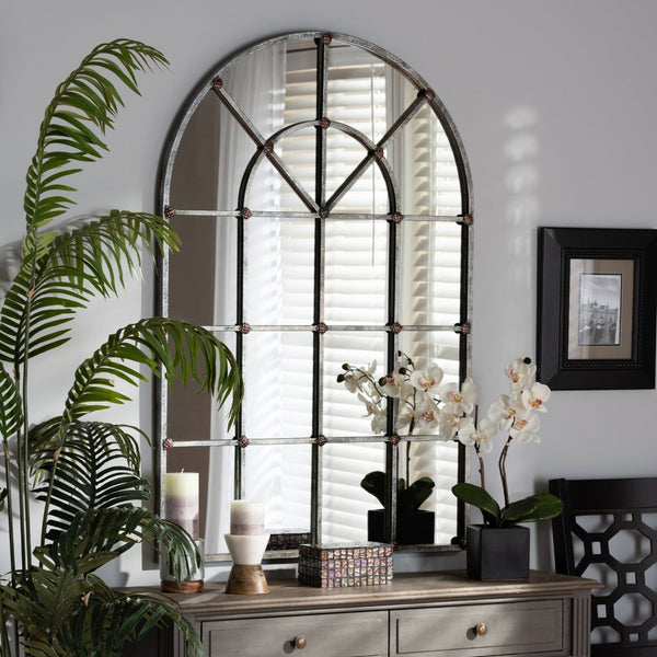 Baxton Studio Baxton Studio Newman Vintage Farmhouse Arched Mirror - Antique Silver Finish for Timeless Elegance RTB1358-2