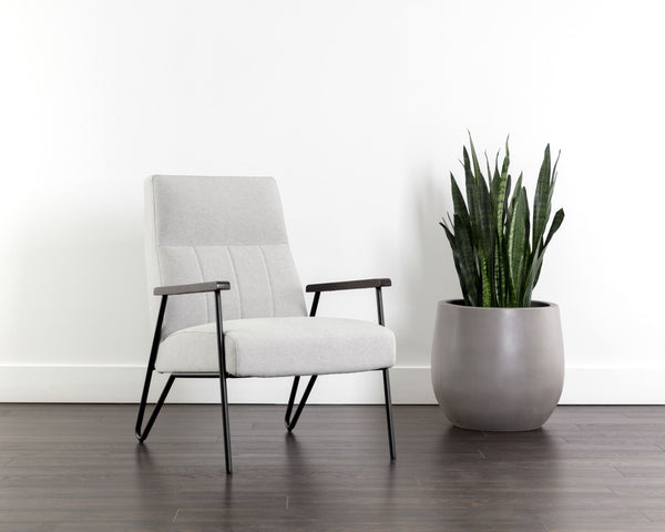 Sunpan Coelho Mid-Century Lounge Chair Vertically Tufted Fabric Seat with Matte Black Steel Base 108727