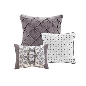 JLA Home Madison Park - 6 Madison Park Vienna Duvet Cover Set – 100% Cotton Sateen Damask Design with Pillows, Button Closure, OEKO‑TEX Certified Grey MP12-477