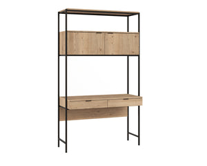 Sunpan Ambrose Wall Mounted Oak Desk with Storage Cabinets for Industrial Home Office 108795