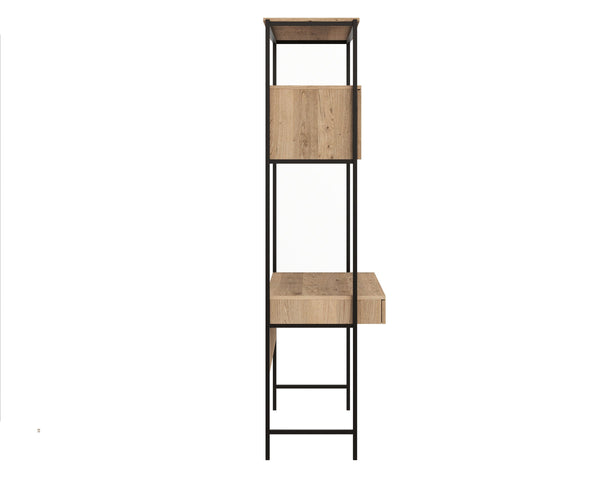 Sunpan Ambrose Wall Mounted Oak Desk with Storage Cabinets for Industrial Home Office 108795