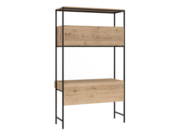 Sunpan Ambrose Wall Mounted Oak Desk with Storage Cabinets for Industrial Home Office 108795