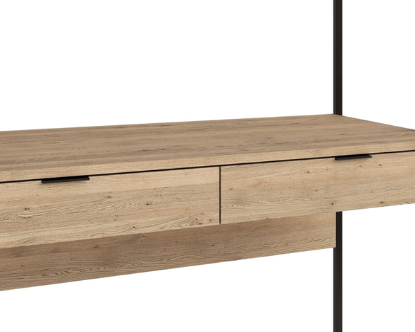 Sunpan Ambrose Wall Mounted Oak Desk with Storage Cabinets for Industrial Home Office 108795