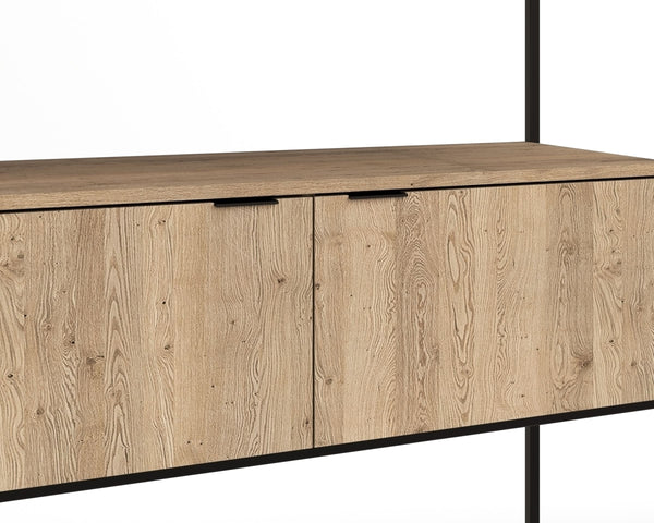 Sunpan Ambrose Wall Mounted Oak Desk with Storage Cabinets for Industrial Home Office 108795