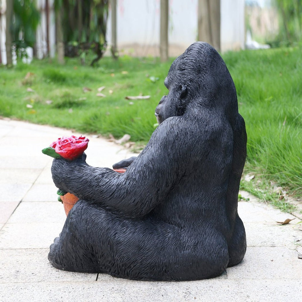 English Elm Outdoor Chimpanzee Resin Garden Statue with Built-in Planter for Patio Decor W5398P455473