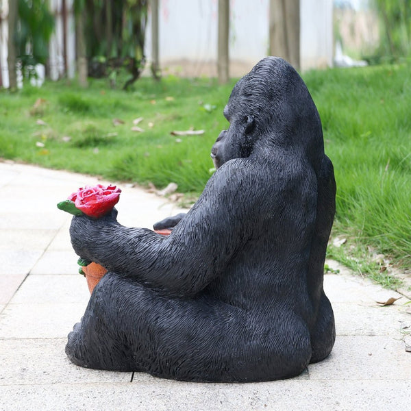 English Elm Outdoor Chimpanzee Resin Garden Statue with Built-in Planter for Patio Decor W5398P455473