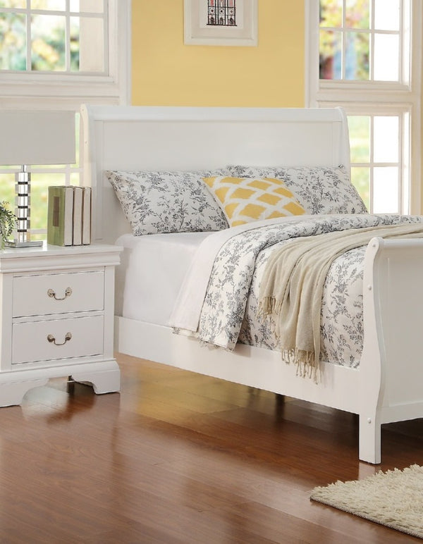 English Elm Modern French Inspired Full Sleigh Bed White Finish Curved Panels Elegant Bedroom Frame B011S01138