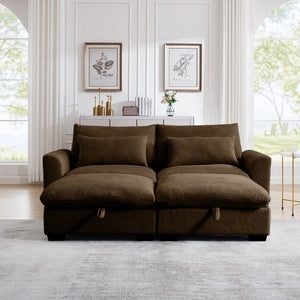 English Elm Corduroy Two-Seater Sofa With Storage Footrests - Versatile Modular Sectional For Modern Living W714S00658