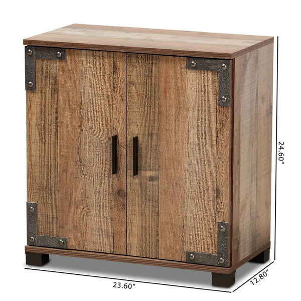 Baxton Studio Baxton Studio Cyrille Rustic Farmhouse Shoe Cabinet with Metal Accents for Stylish Entryway Storage 2-Door ID-SC001-Yosemile Oak-Shoe Rack